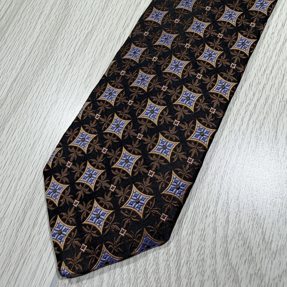 Robert Talbott Tie Mens One Size Black 100% Silk Pointed Geometric Jacquard